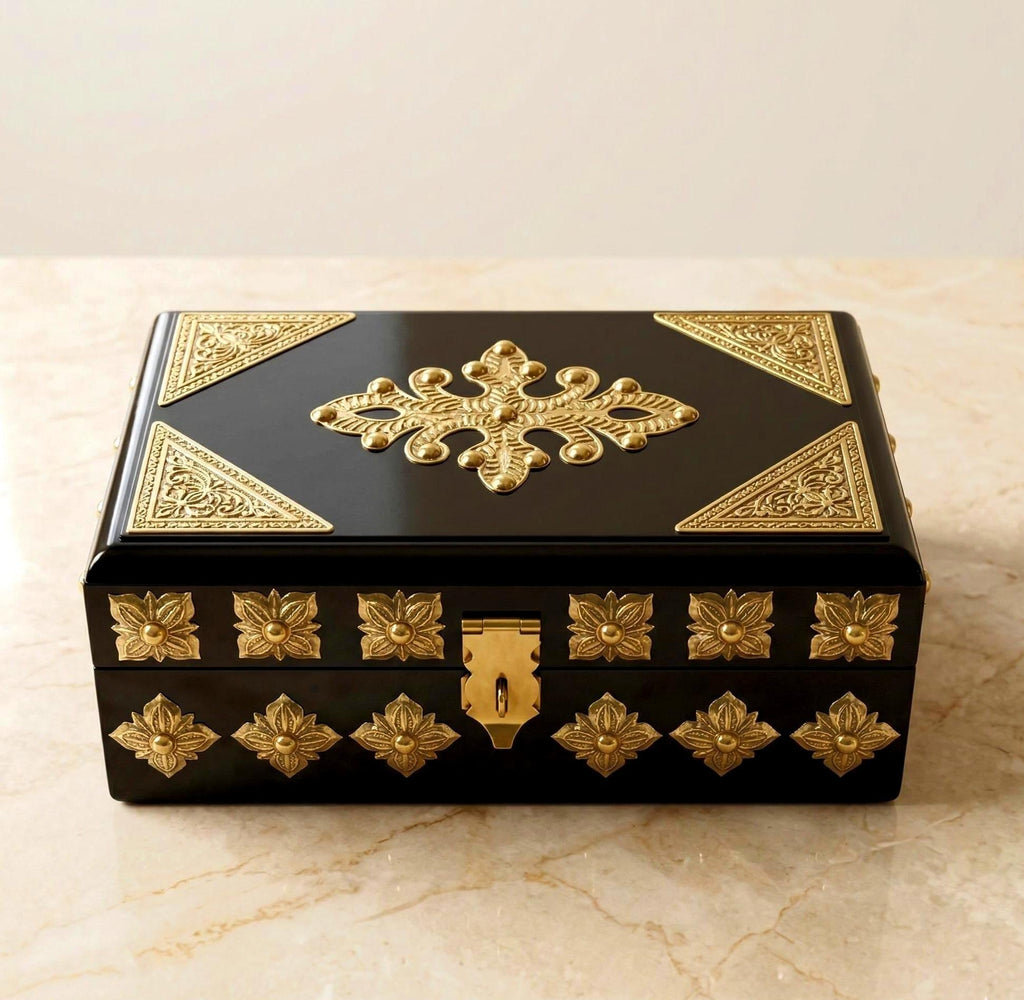 Black Brass Embossed Jewelry Chest - view 1