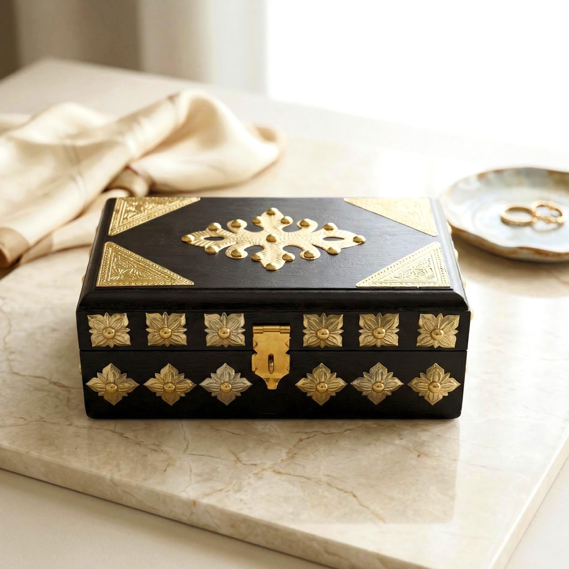 Black Brass Embossed Jewelry Chest - view 2