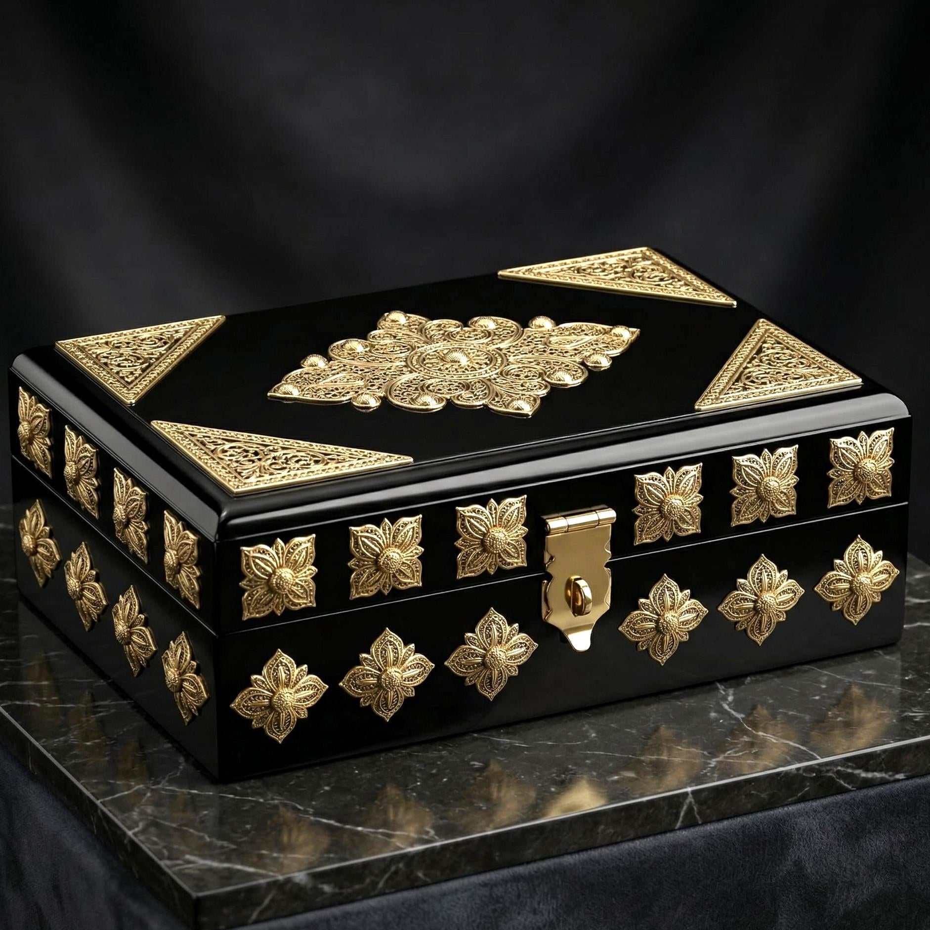 Black Brass Embossed Jewelry Chest - view 4