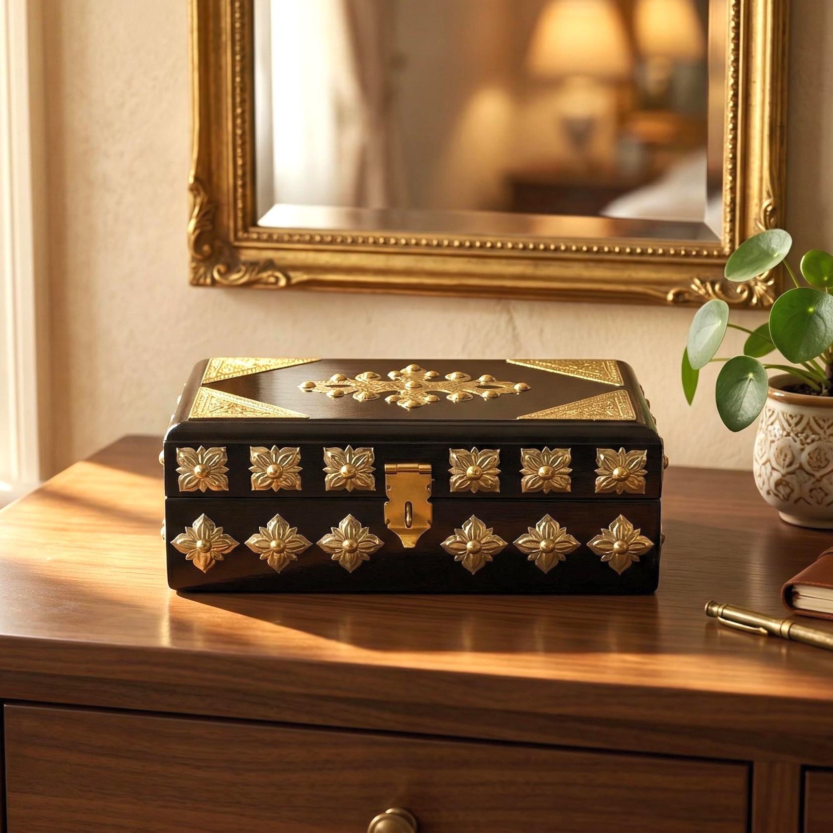 Black Brass Embossed Jewelry Chest - view 5