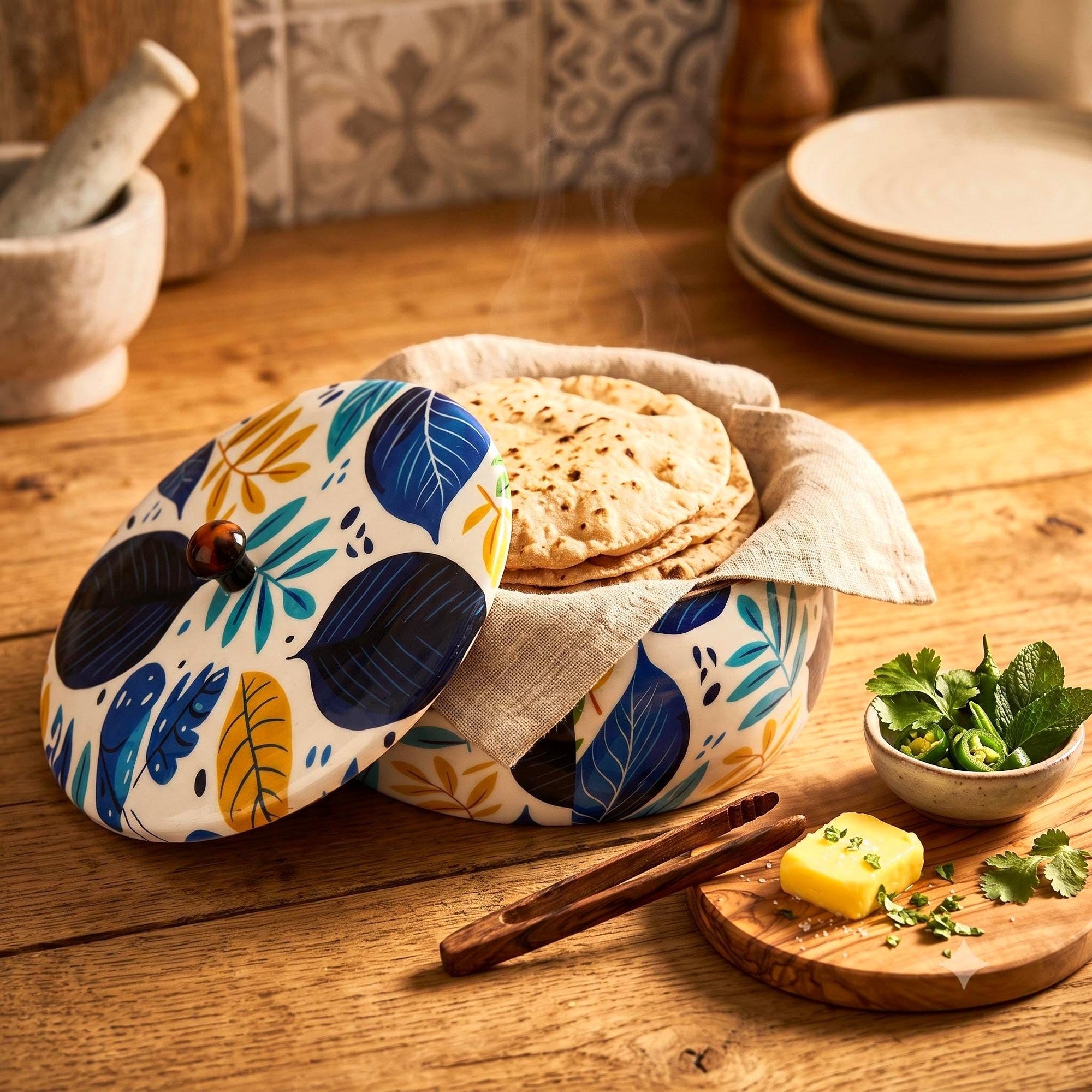 Botanical Painted Wooden Roti Box - view 4