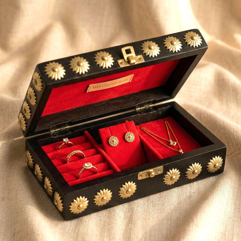 Brass Inlay Lockable Jewelry Box - view 3