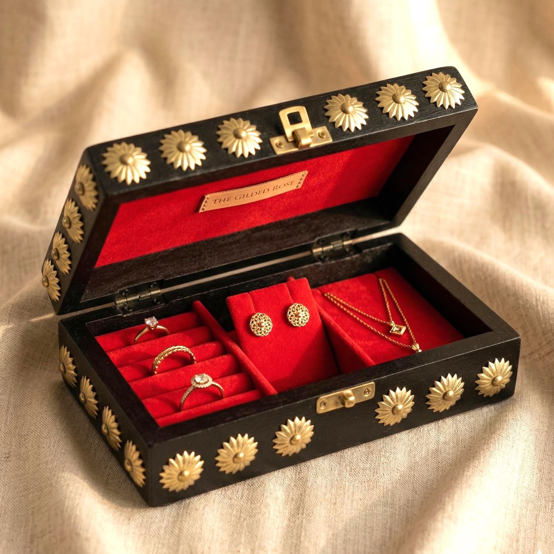 Brass Inlay Lockable Jewelry Box - view 3