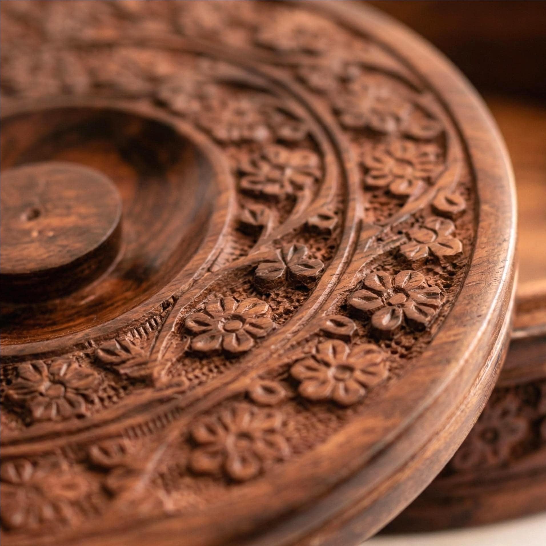 Carved Floral Wooden Roti Box - view 3