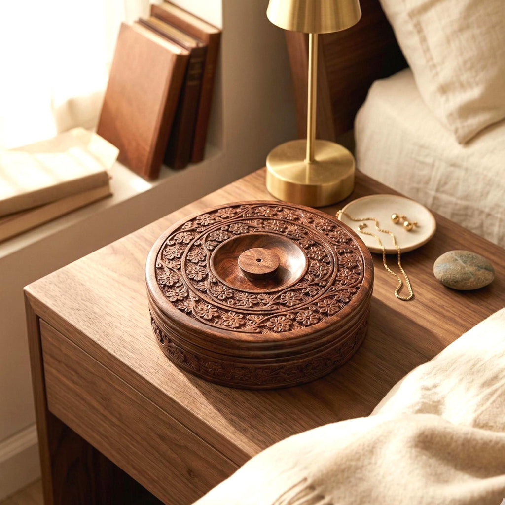 Carved Floral Wooden Roti Box - view 4