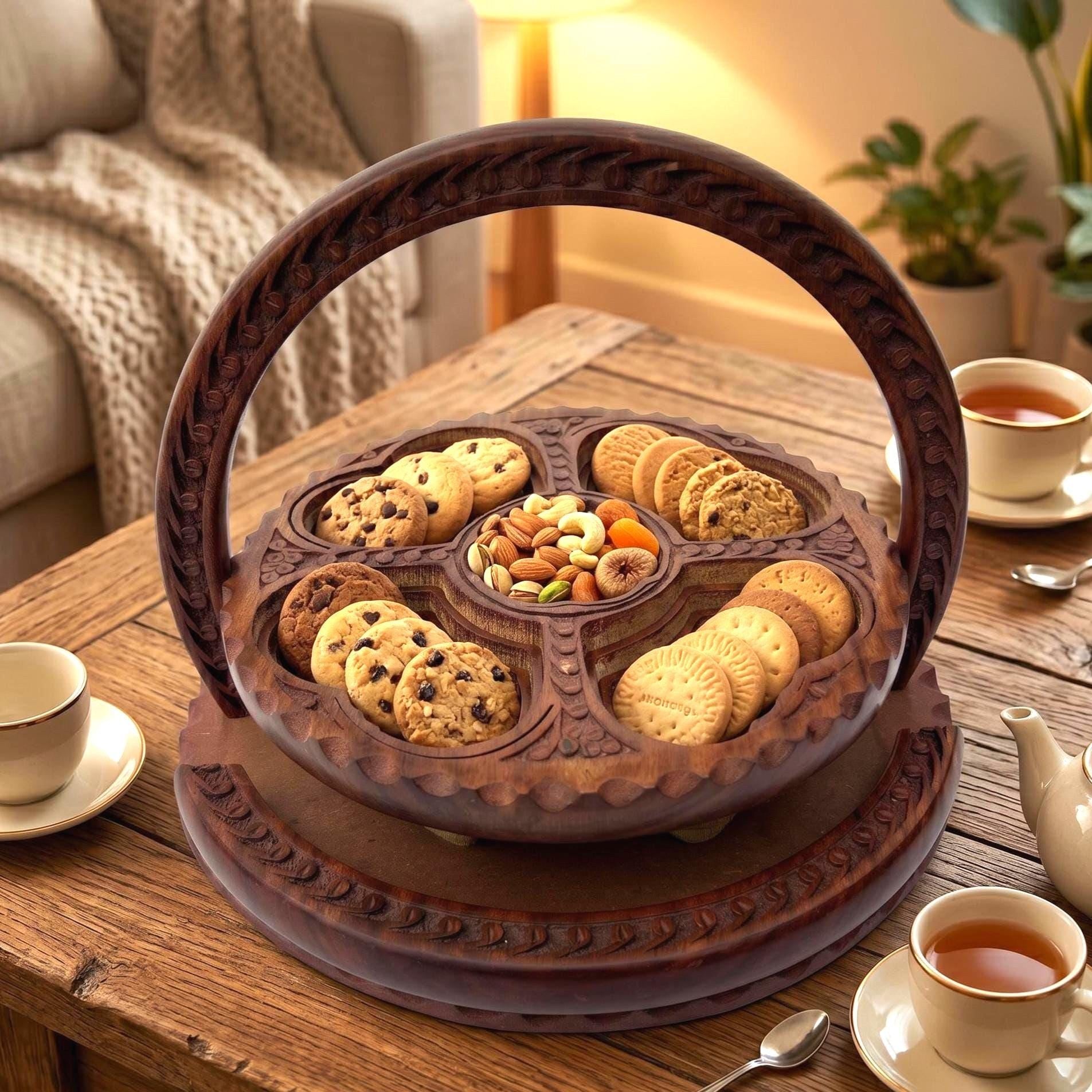 Convertible Carved Wooden Serving Tray - view 2