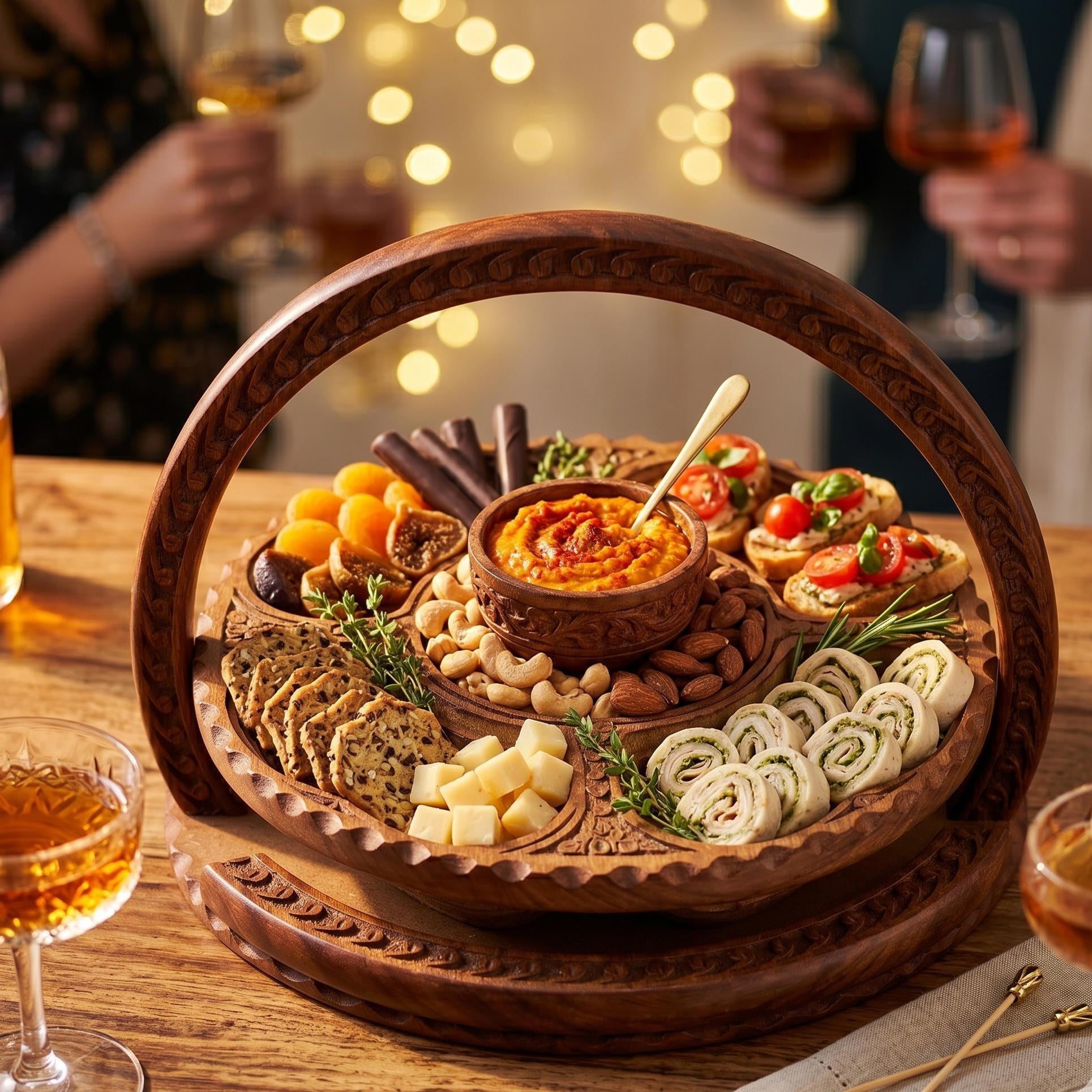 Convertible Carved Wooden Serving Tray - view 4