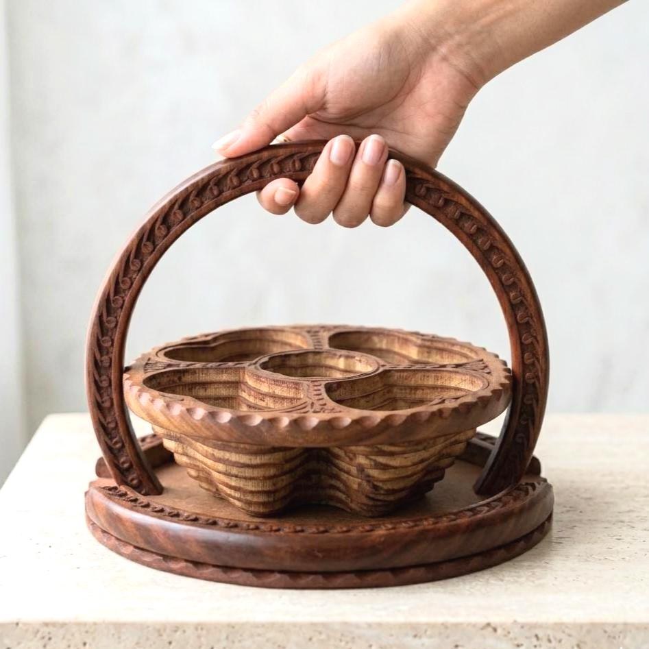 Convertible Carved Wooden Serving Tray - view 5
