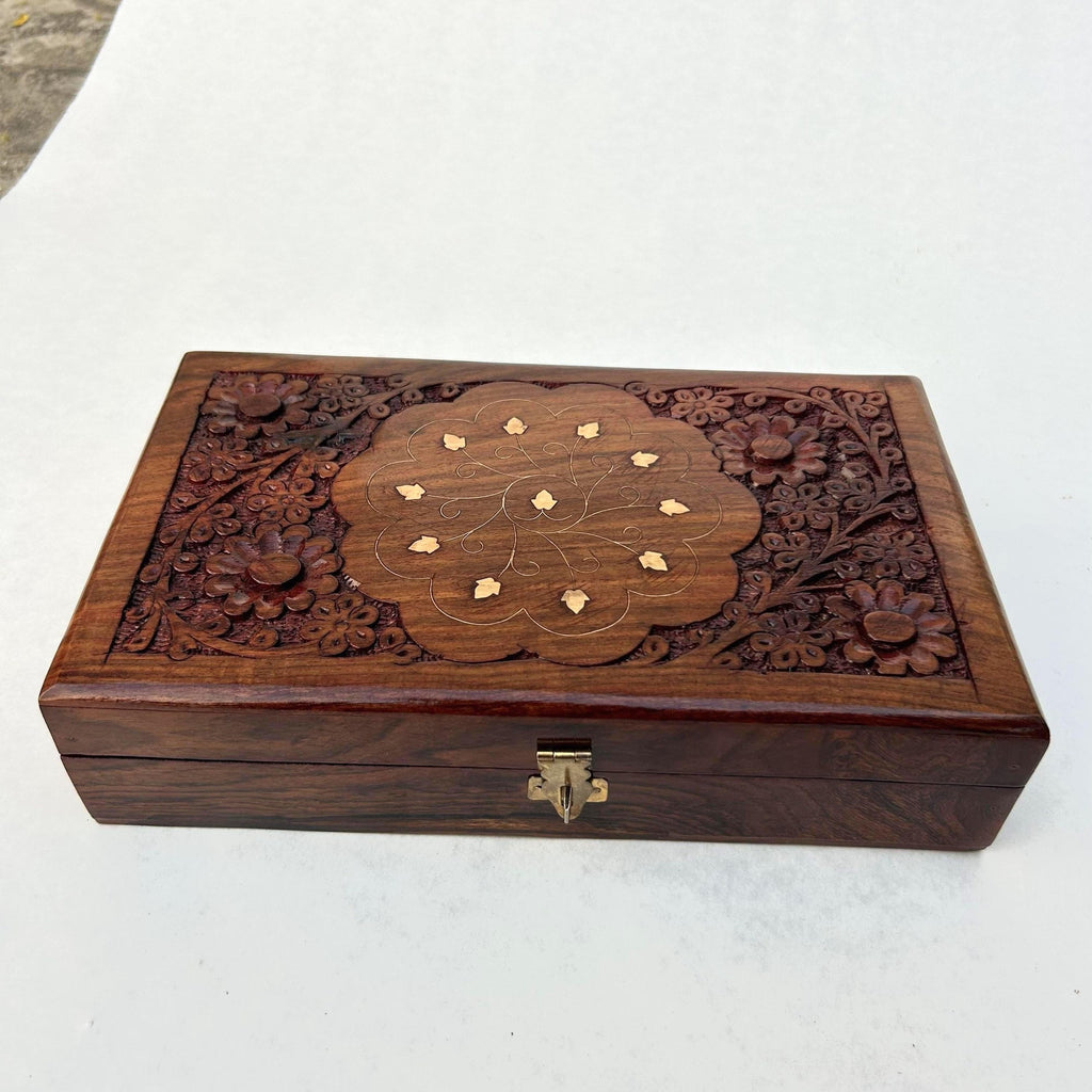 Floral Brass Inlay Jewelry Box - view 2