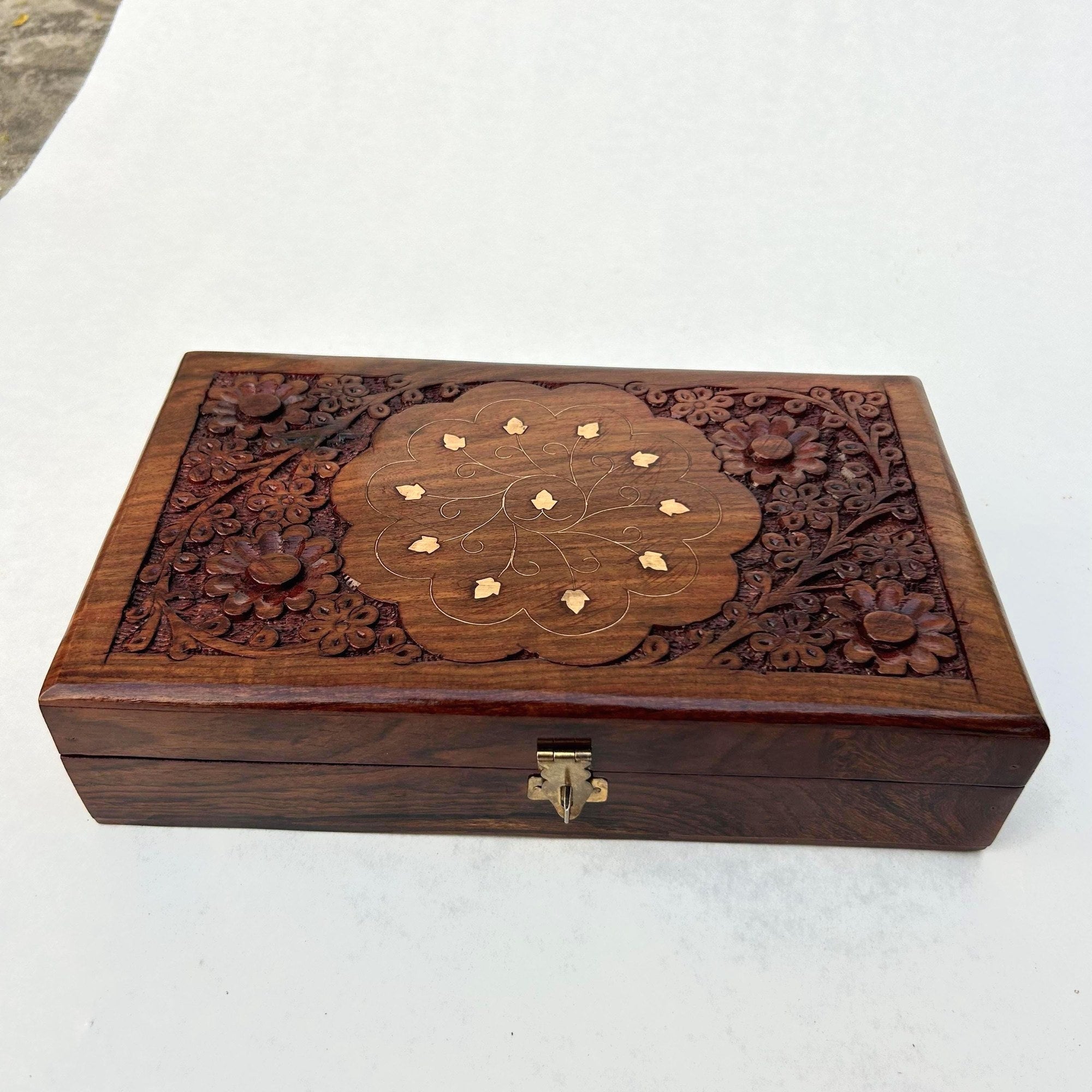 Floral Brass Inlay Jewelry Box - view 2