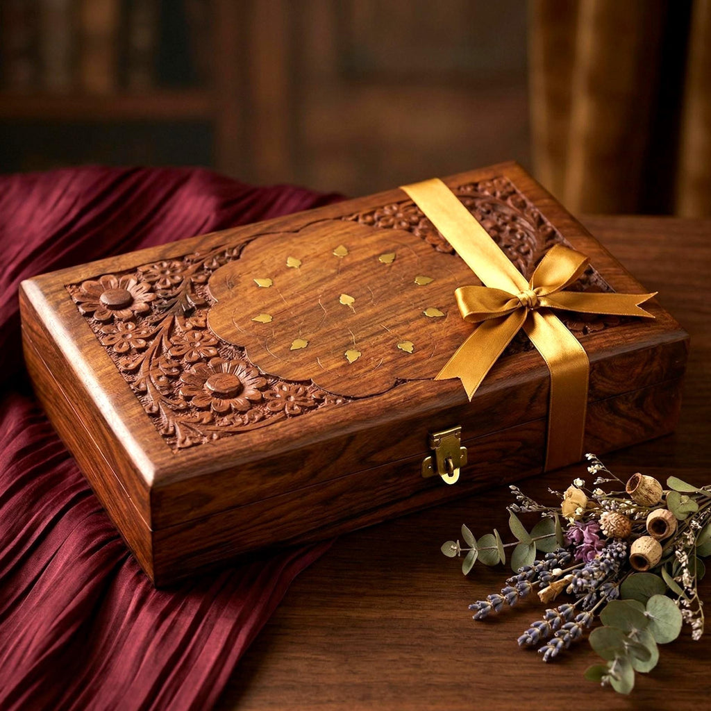 Floral Brass Inlay Jewelry Box - view 3