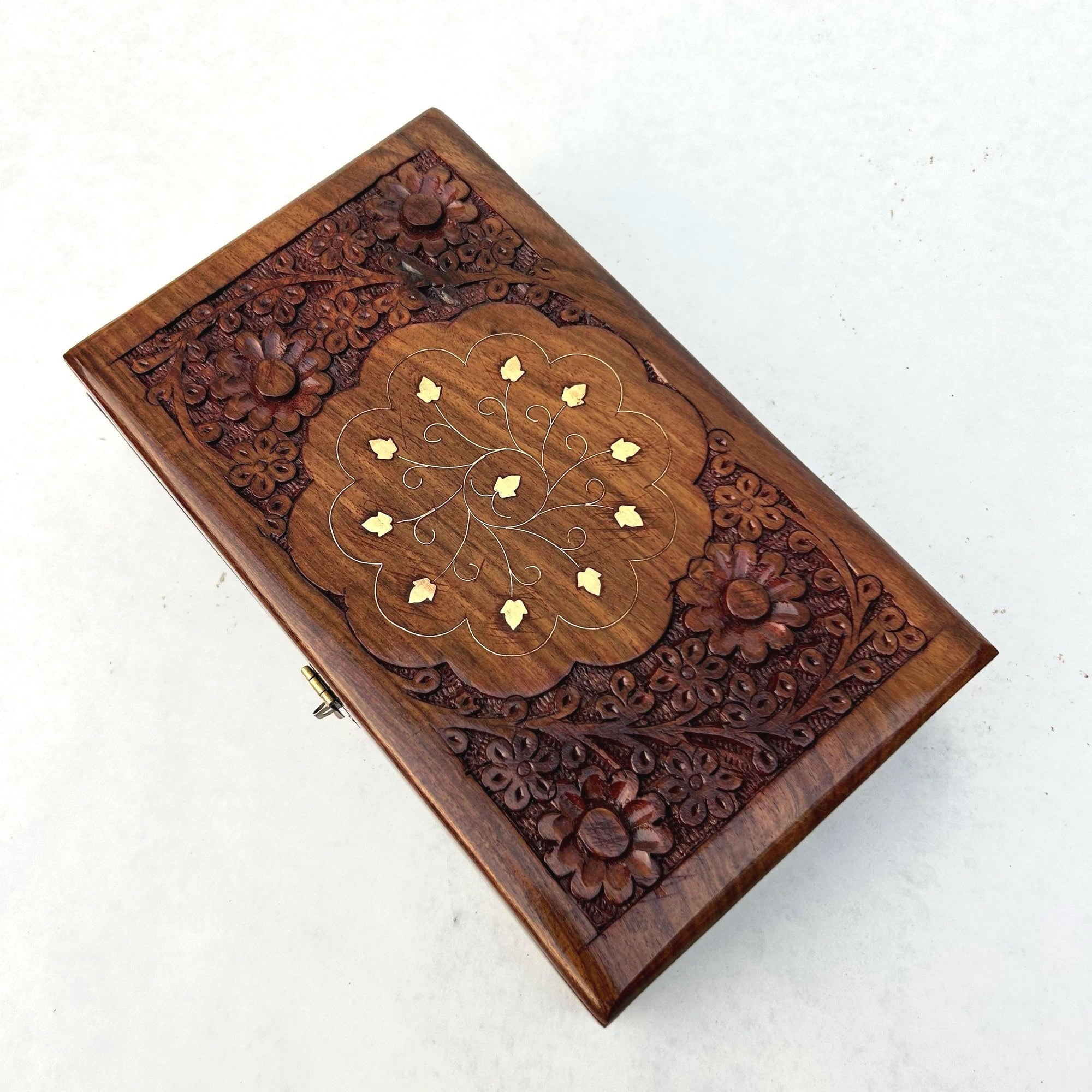 Floral Brass Inlay Jewelry Box - view 4