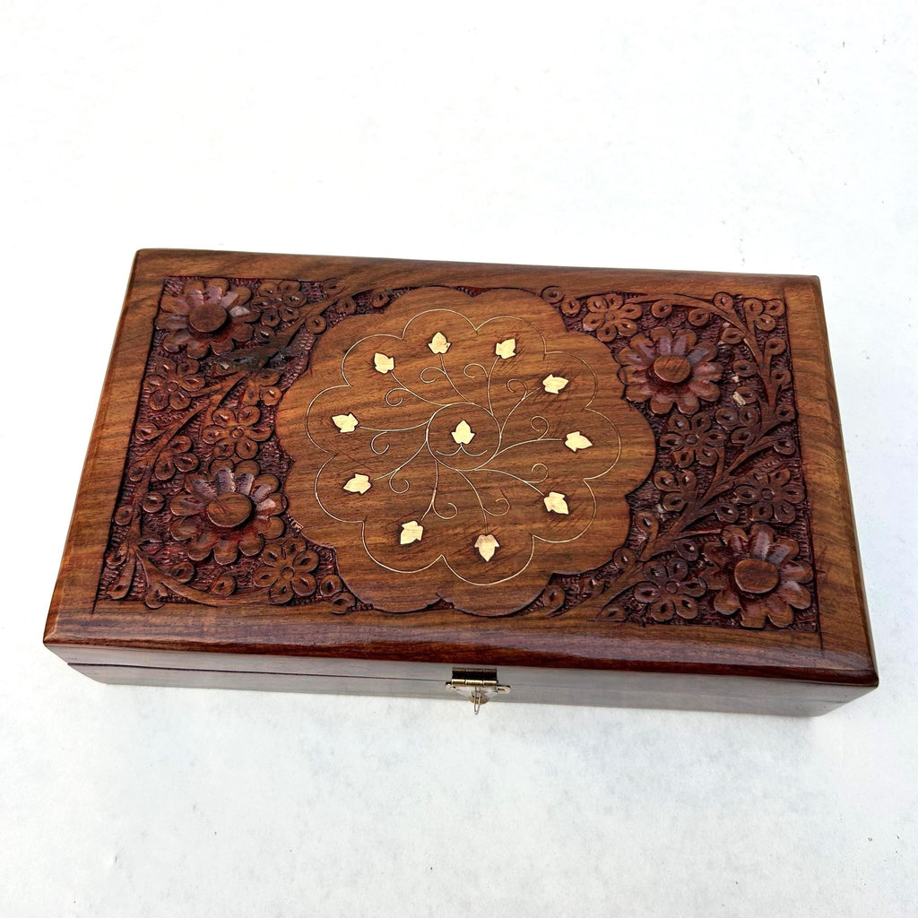 Floral Brass Inlay Jewelry Box - view 5