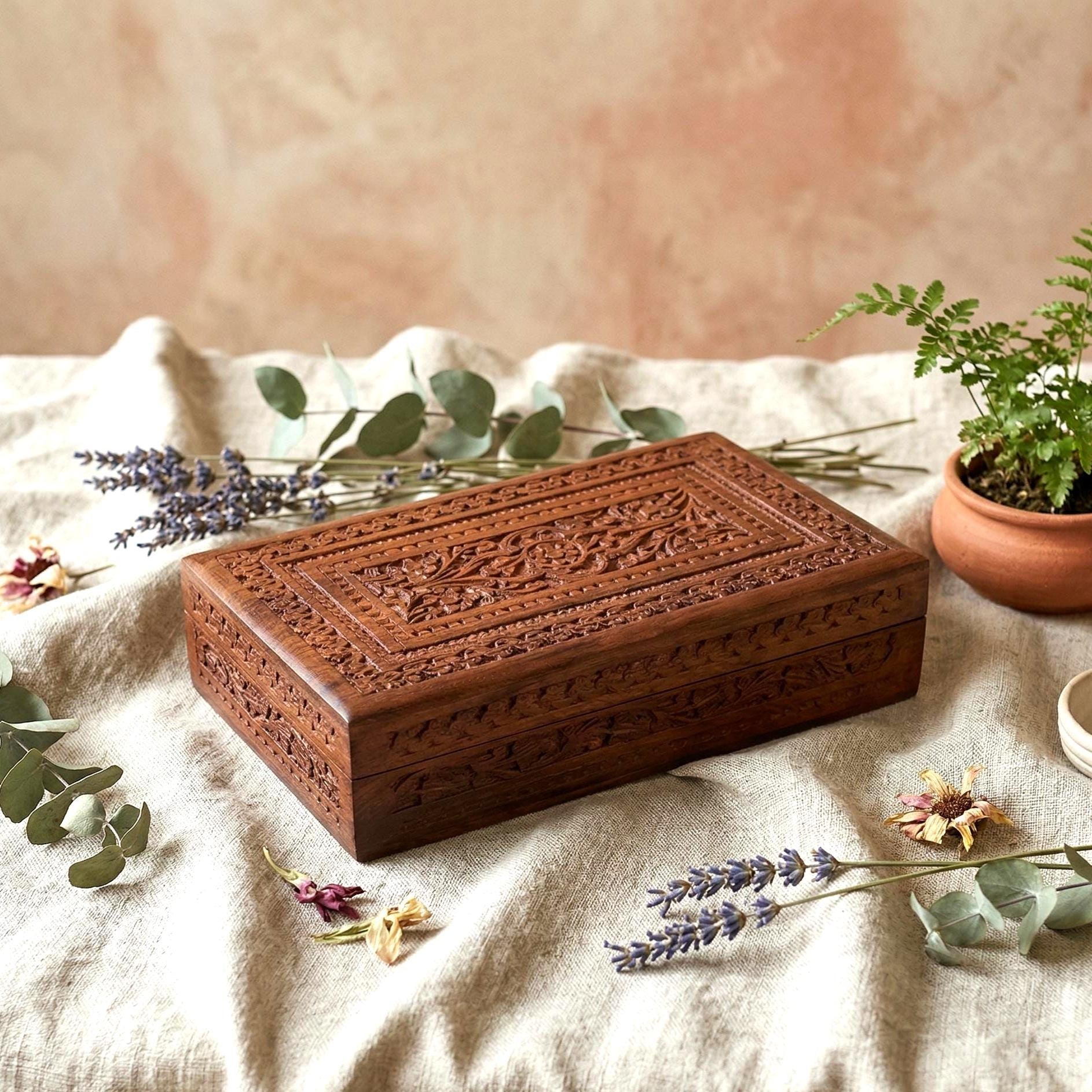 Floral Carved Rosewood Jewelry Box - view 2