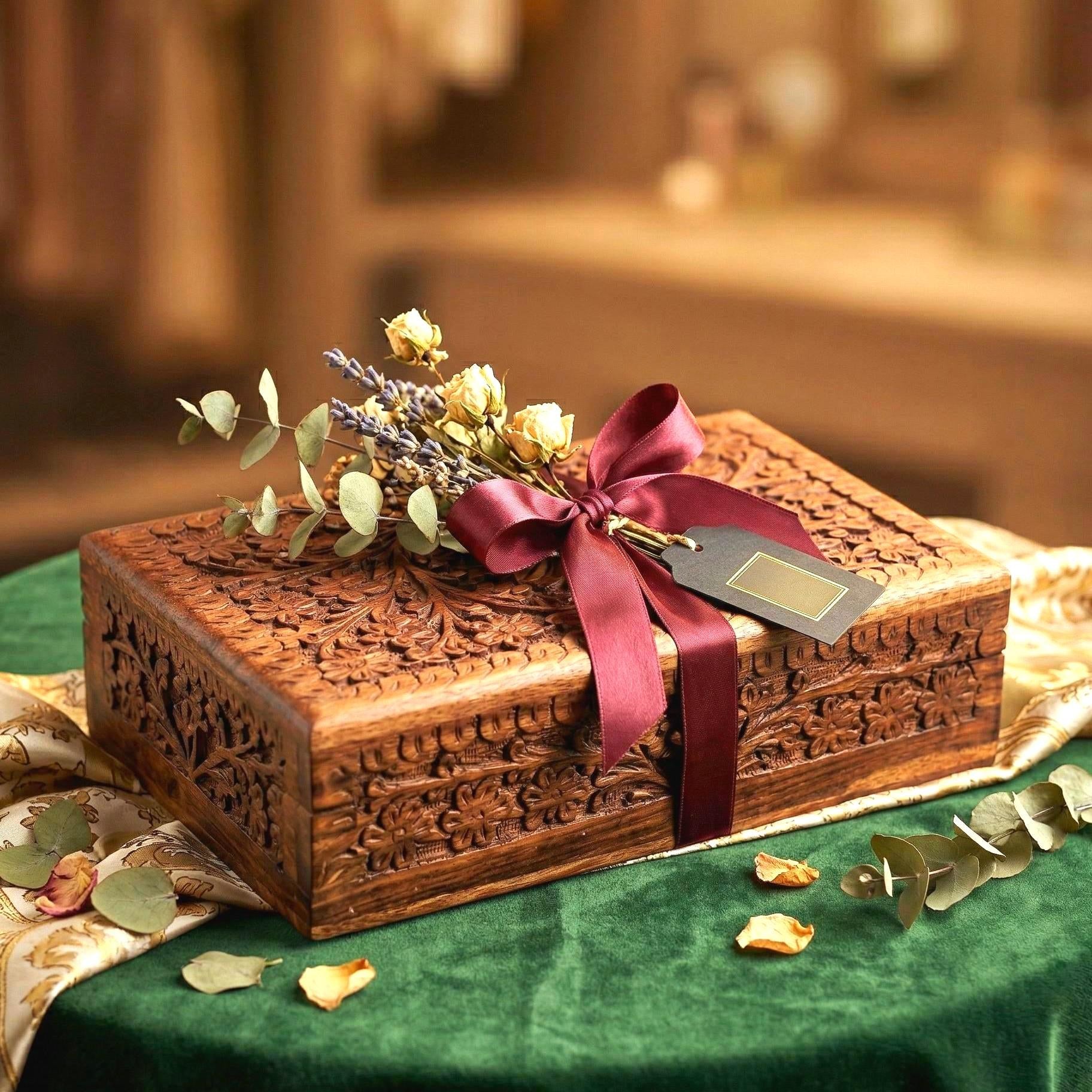 Floral Carved Wooden Jewelry Box - view 1