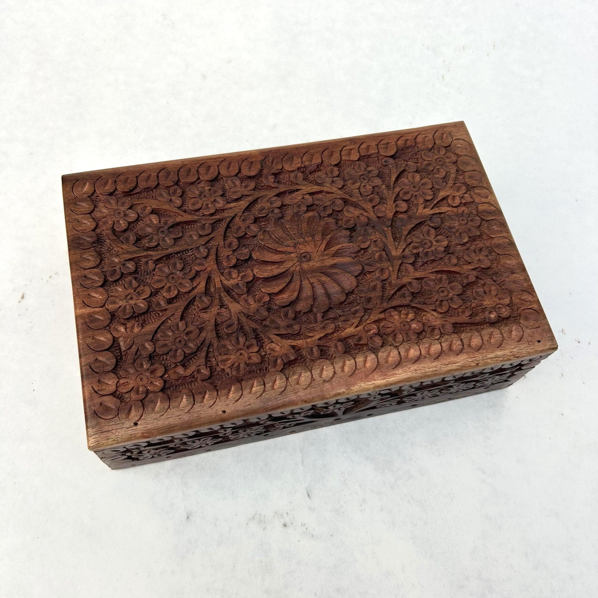 Floral Carved Wooden Jewelry Box - view 2