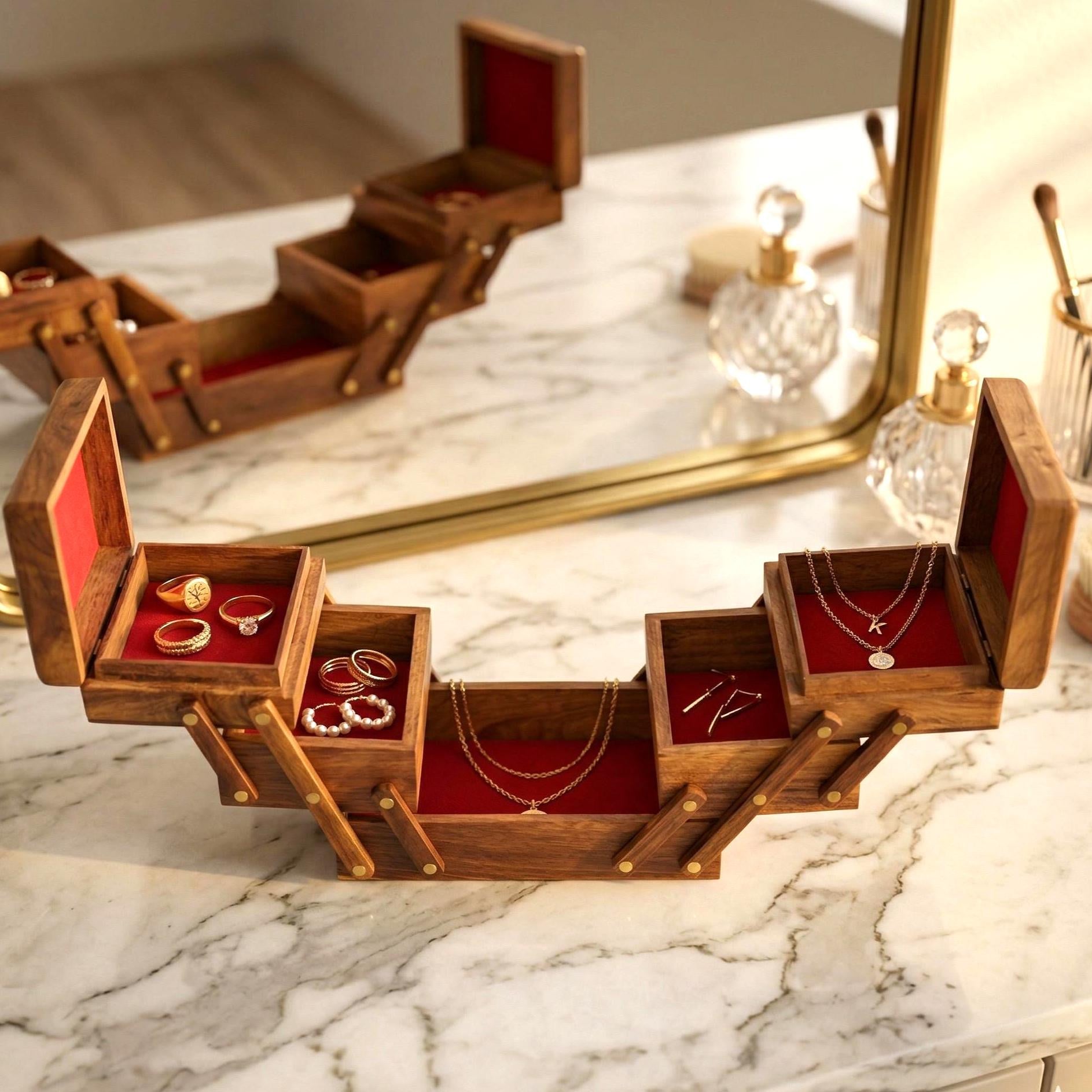 Multi-Compartment Carved Jewelry Organizer - view 1