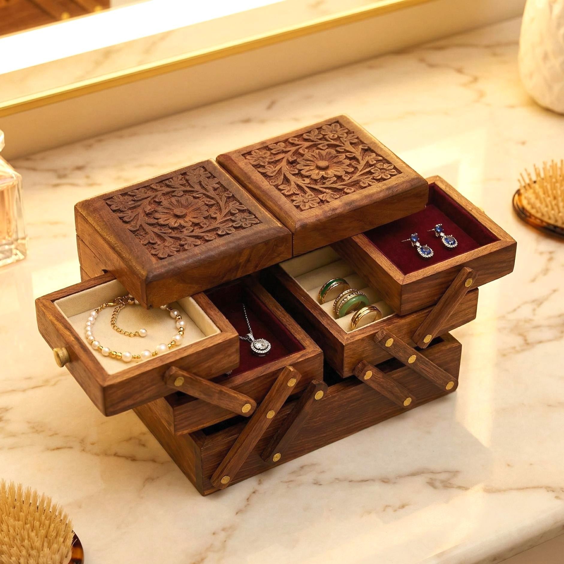 Multi-Compartment Carved Jewelry Organizer - view 3
