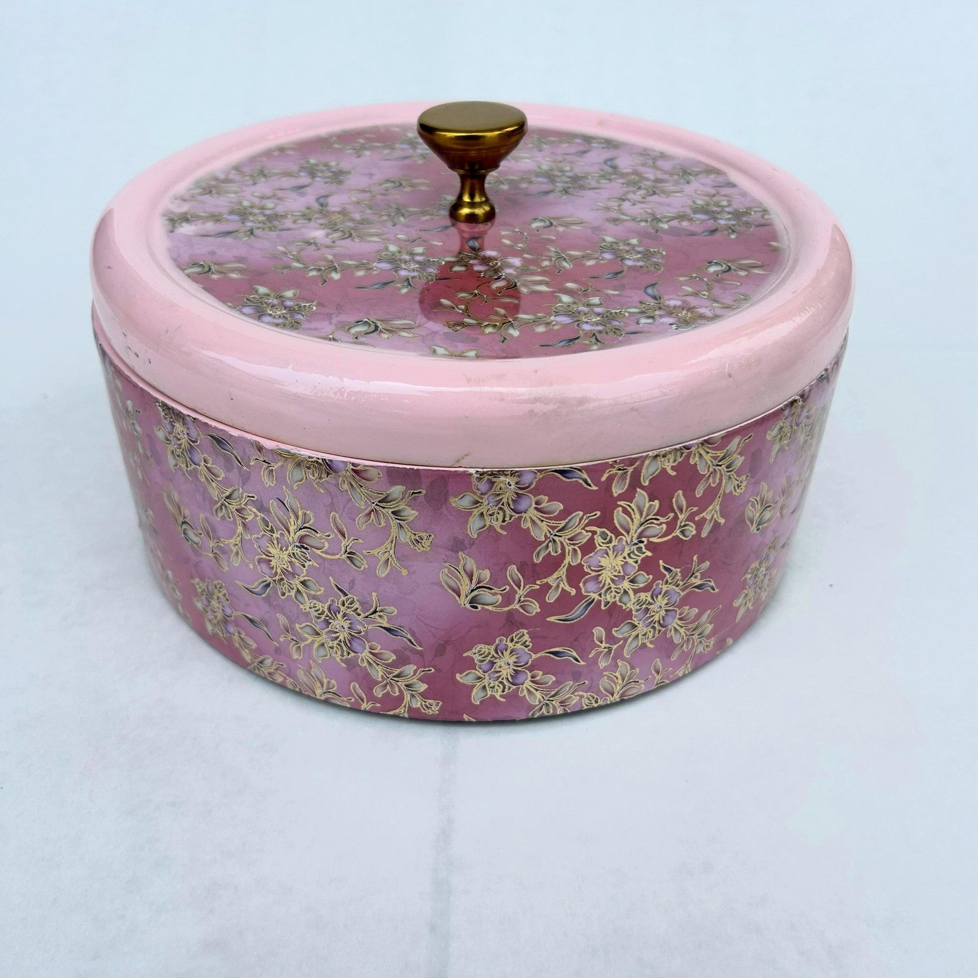 Pink Floral Brass Inlay Roti Box - view 5