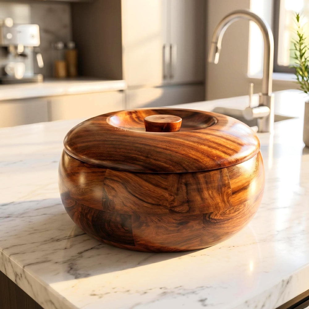 Rustic Carved Wooden Roti Box - view 1