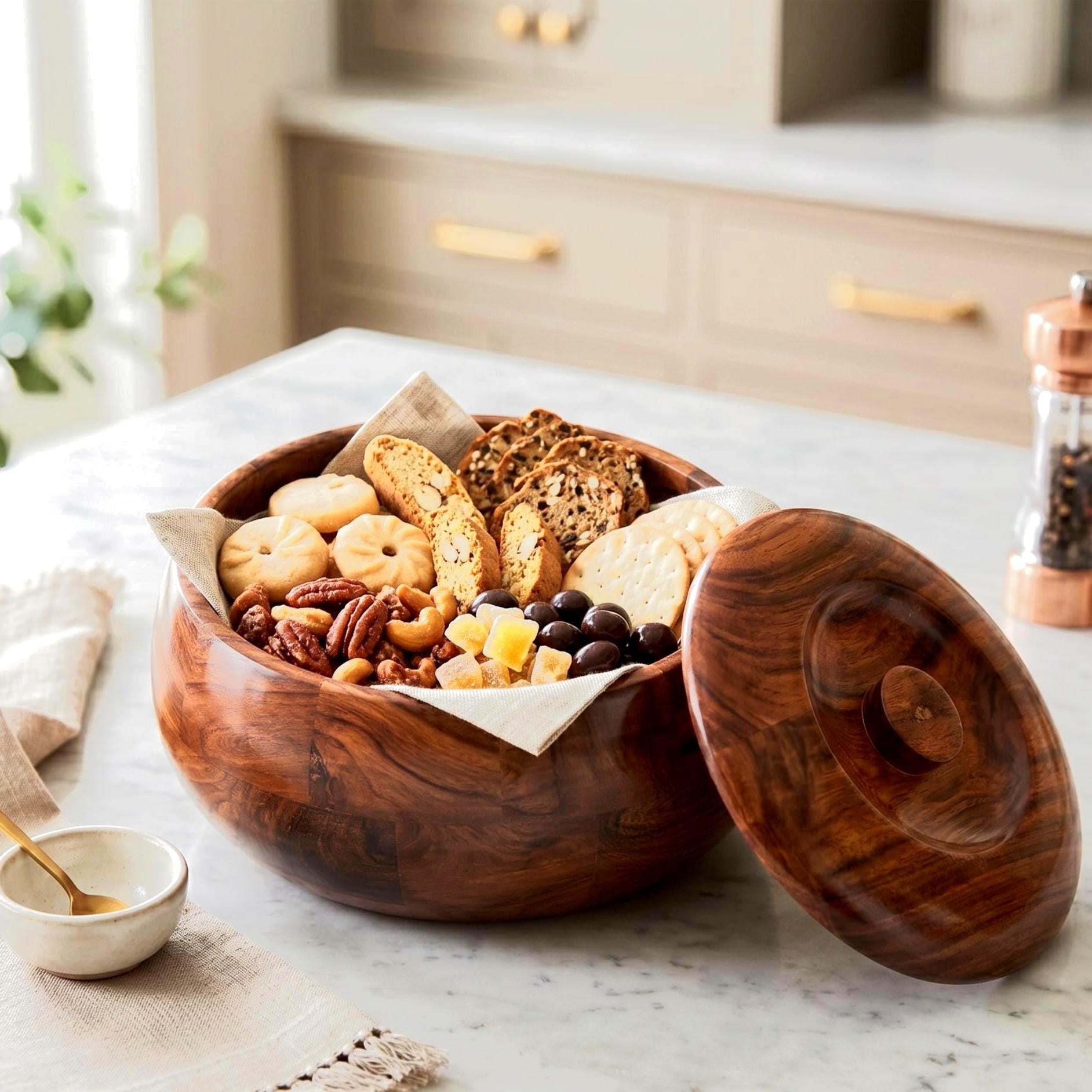 Rustic Carved Wooden Roti Box - view 2