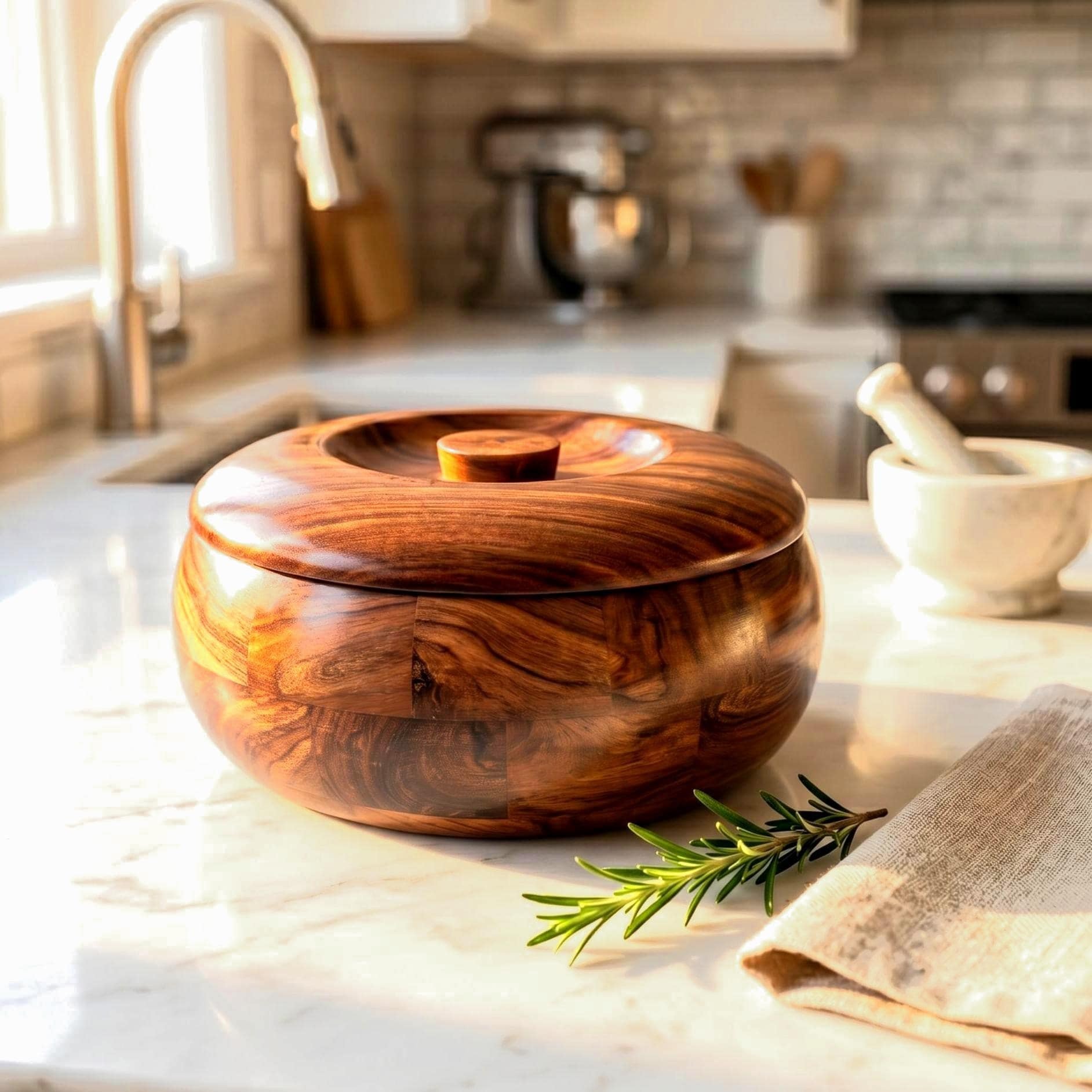 Rustic Carved Wooden Roti Box - view 3