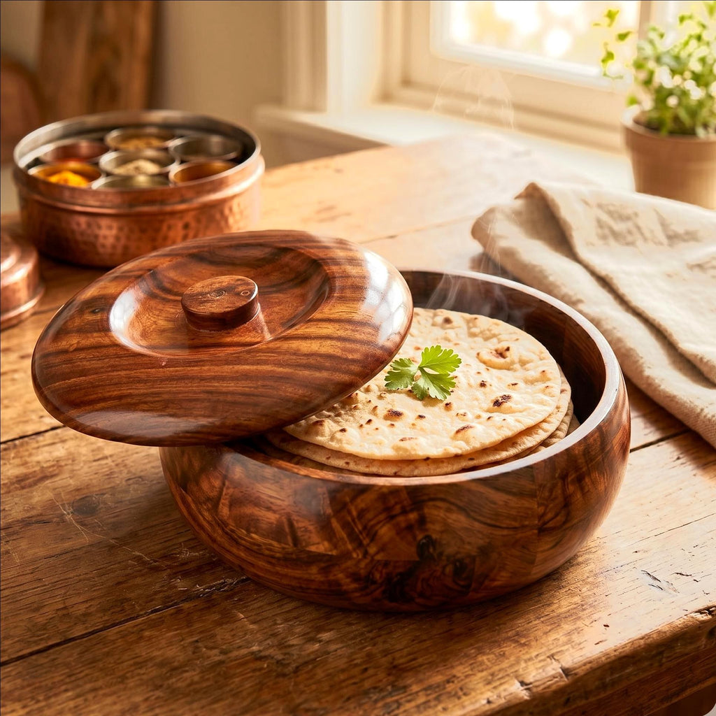 Rustic Carved Wooden Roti Box - view 5